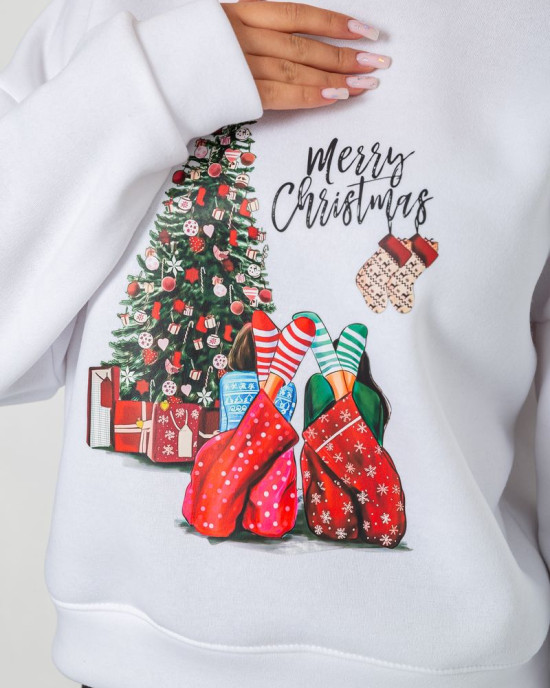 Батник жіночий на флісі з новорічним принтом 241R4002