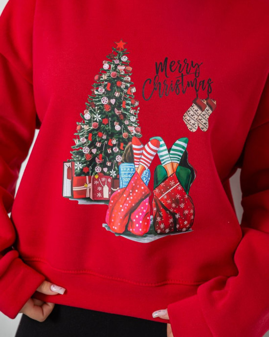 Батник женский на флисе с новогодним принтом 241R4002