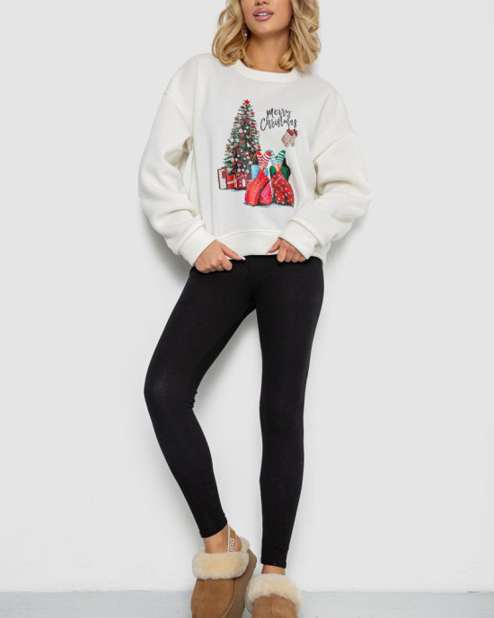 Батник жіночий на флісі з новорічним принтом 241R4002