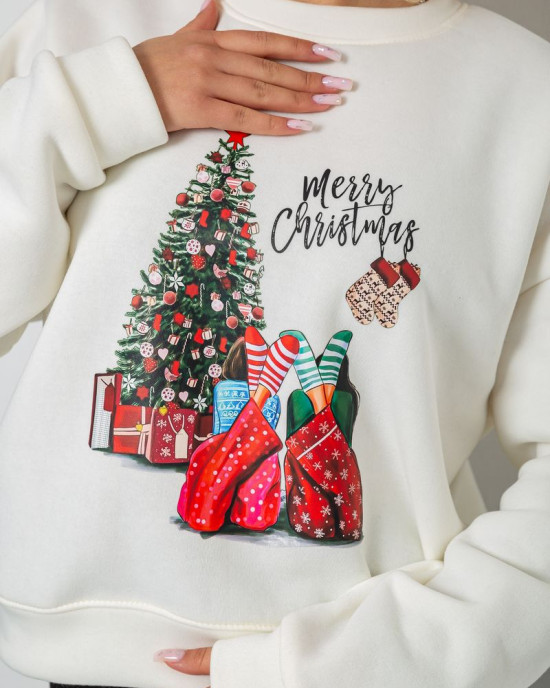 Батник жіночий на флісі з новорічним принтом 241R4002