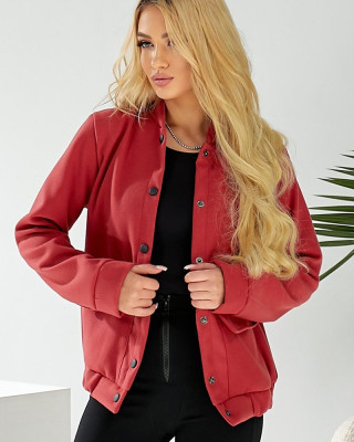 Women's faux cashmere bomber jacket 257R325 Dark coral